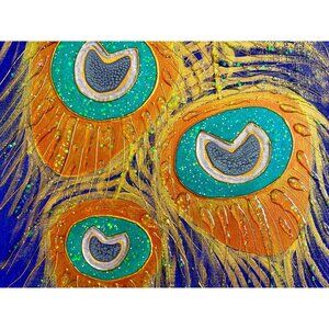 Peacock Sparkle Original Art Mixed Media Artwork Glittery Acrylic Resin Painting